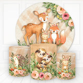 Tiere Blumen Wild Beige Plaid Runden Geburtstag Hintergrund Bausatz